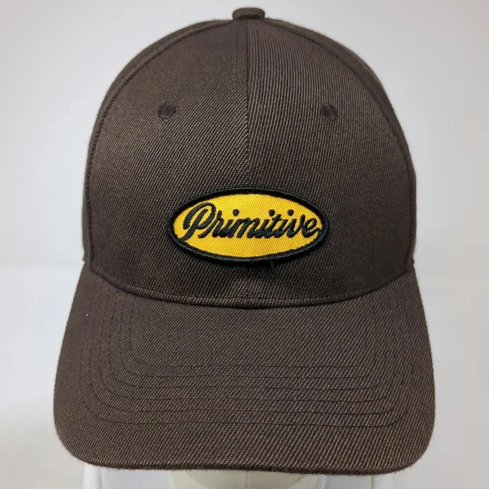 Primitive Snapback Hat Brown One Size Yellow Oval Embroidered Patch Structured